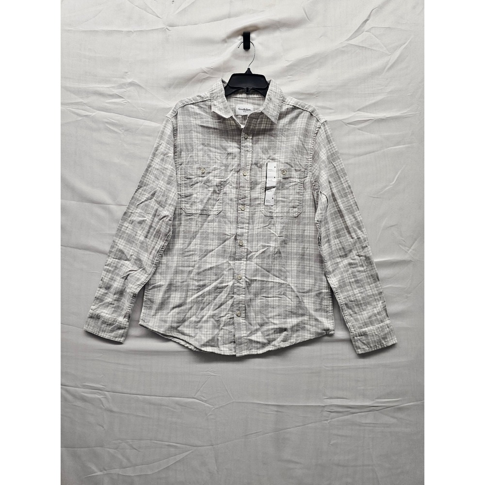 Goodfellow & Co Mens Plaid Flannel Shirt Gray Cotton Casual Size Medium